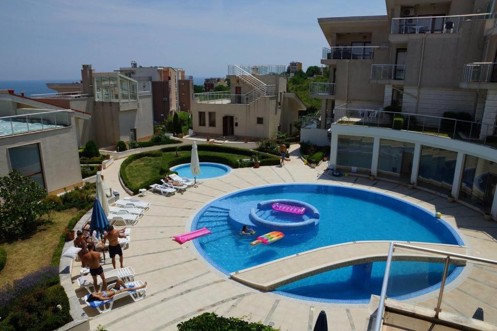 an overhead view of a swimming pool on a building at Sun Village Villa 13 in Byala