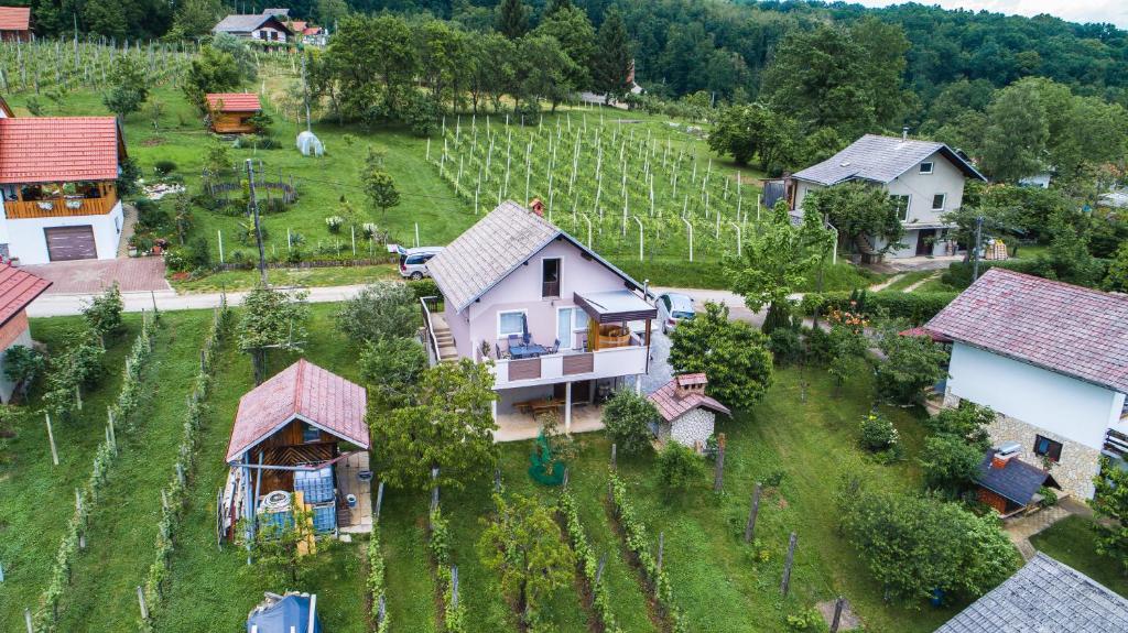 an aerial view of a house in a small village at Apartment Ma&Ja with Hot Tub in Metlika
