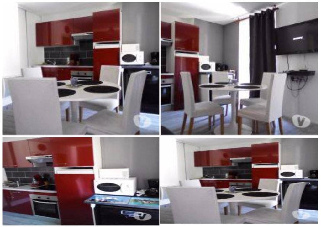 4 photos d'une cuisine et d'une salle à manger dans l'établissement Appartement Résidence les Acacias, à Ax-les-Thermes