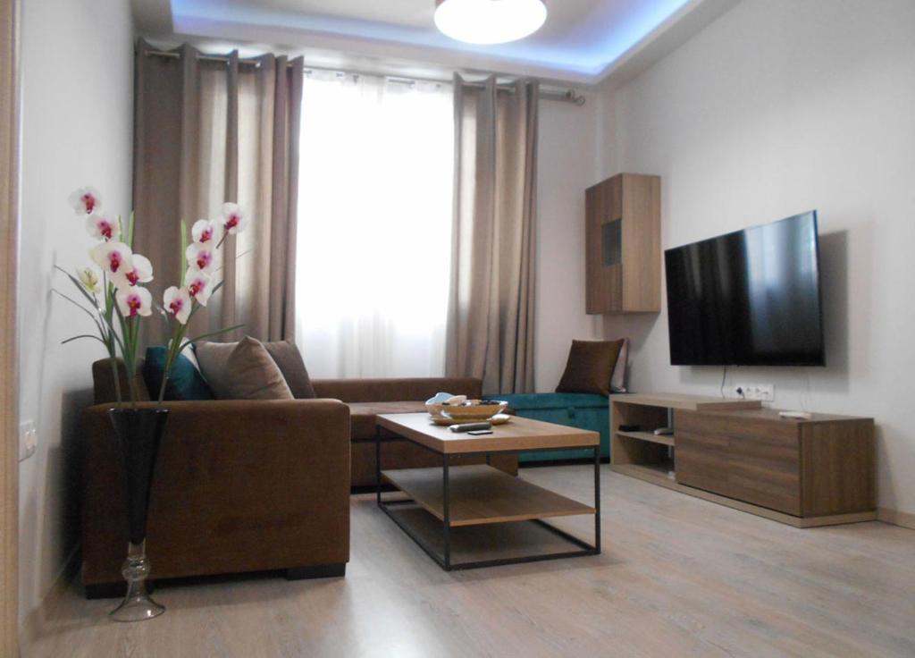 sala de estar con sofá y TV en MiCasa SuCasa / Heart of Athens / Brand-New superlux en Atenas