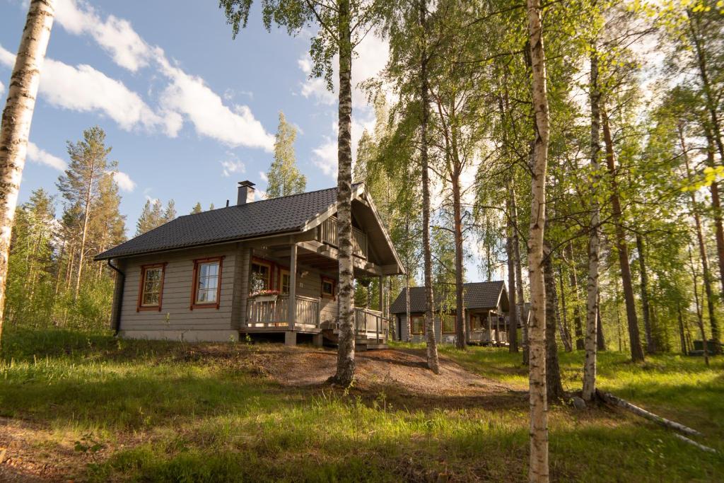 a cabin in the woods with trees at Holiday Village Kukkapää in Sulkava