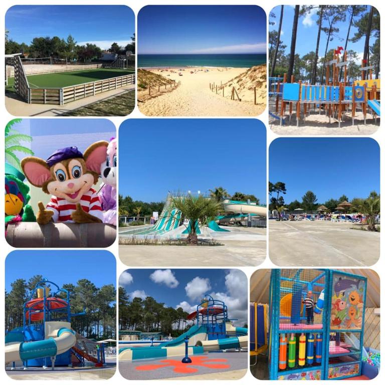 un collage de photos d'un parc aquatique dans l'établissement Mobil-home Contis plage - Landes, à Saint-Julien-en-Born