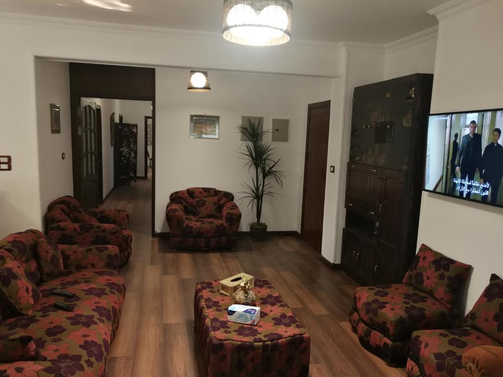 Svetainės erdvė apgyvendinimo įstaigoje Luxury three bedroom apartment in degla maadi