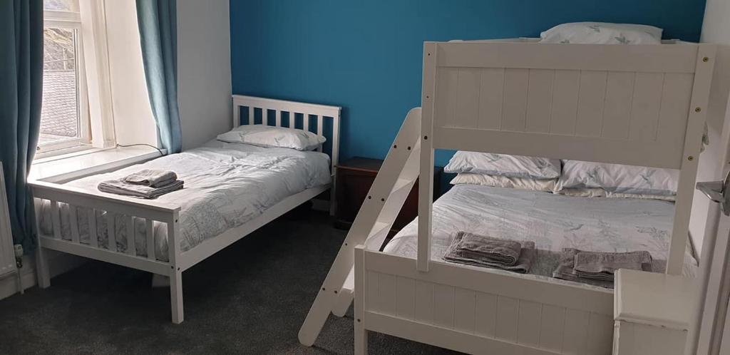 Postel nebo postele na pokoji v ubytování Snowdonia miners cottage