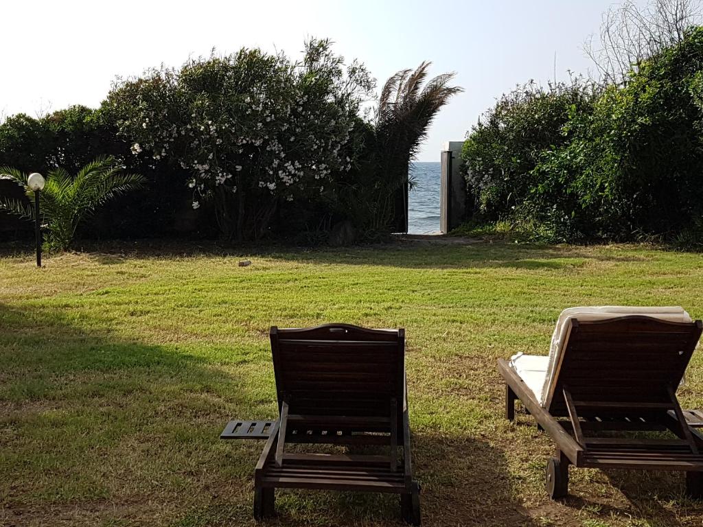 due sedie sedute nell'erba vicino all'oceano di Villa Secchi bifamiliare sul mare IUNP4784 a Sorso