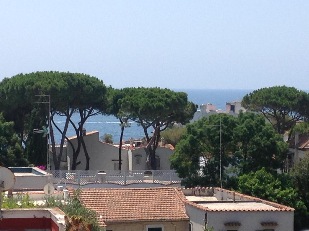 a view of a town with trees and the ocean at APPARTAMENTO CENTRALE SANTA MARINELLA in Santa Marinella