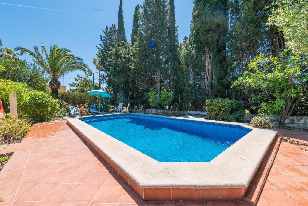 a swimming pool in a yard with trees at Ca Na Sioneta in Campanet