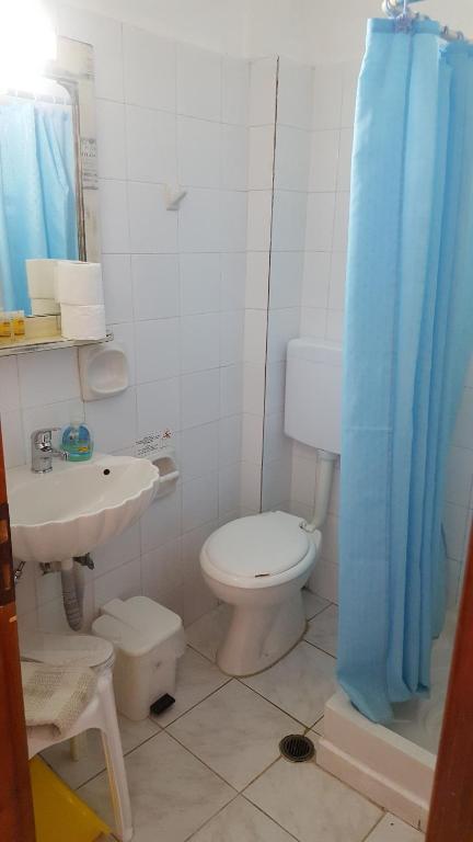 a bathroom with a toilet and a sink at Aeolos Hotel Apartments in Gythio