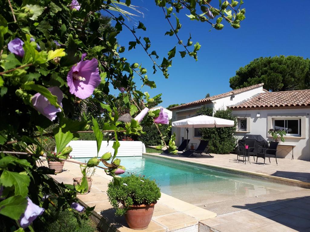 a villa with a swimming pool and a house at Le Clos de l'Olivade in Saint-Just