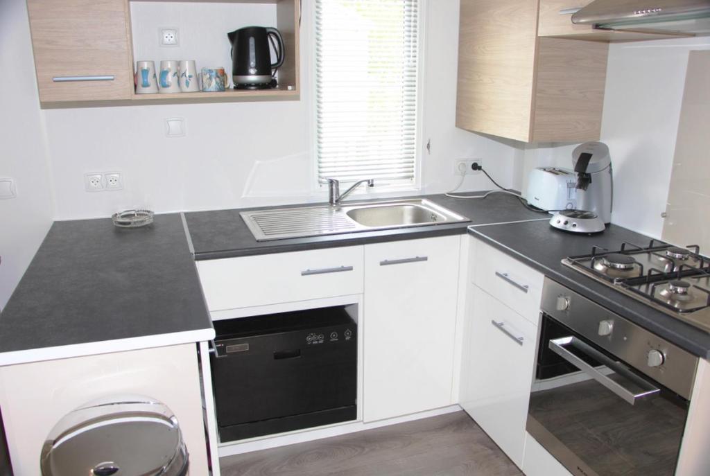 a small kitchen with a sink and a dishwasher at Mobile Home Neuf AZ 27 in Fréjus