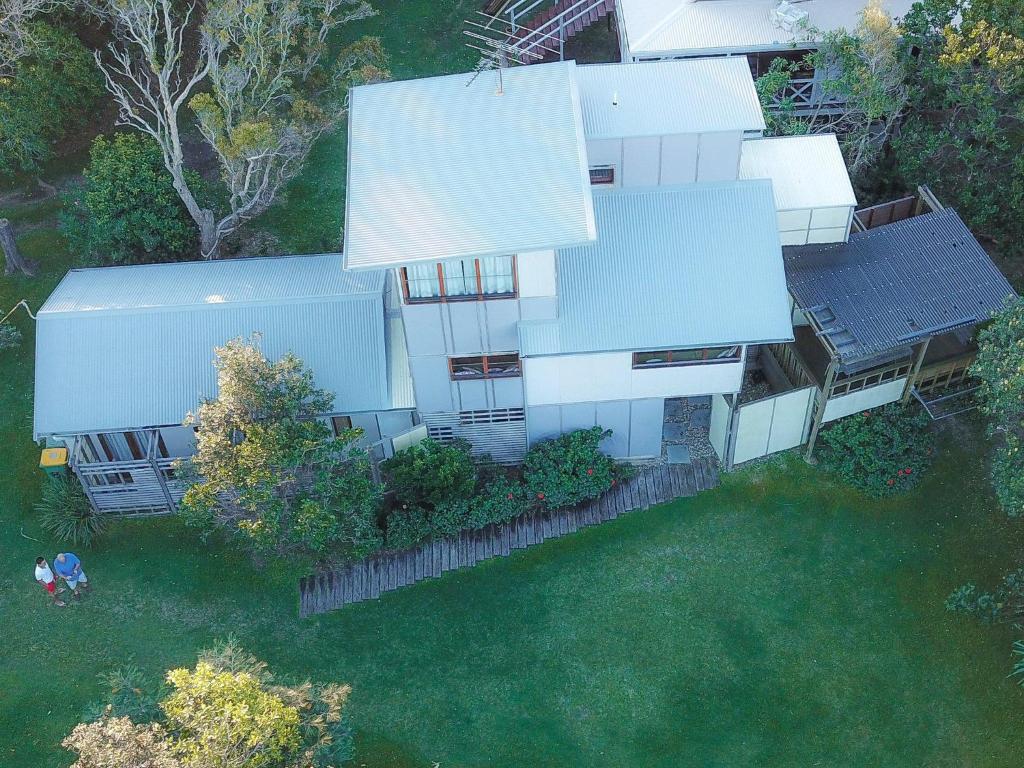 an overhead view of a house with a roof at Eddies Place in Point Lookout