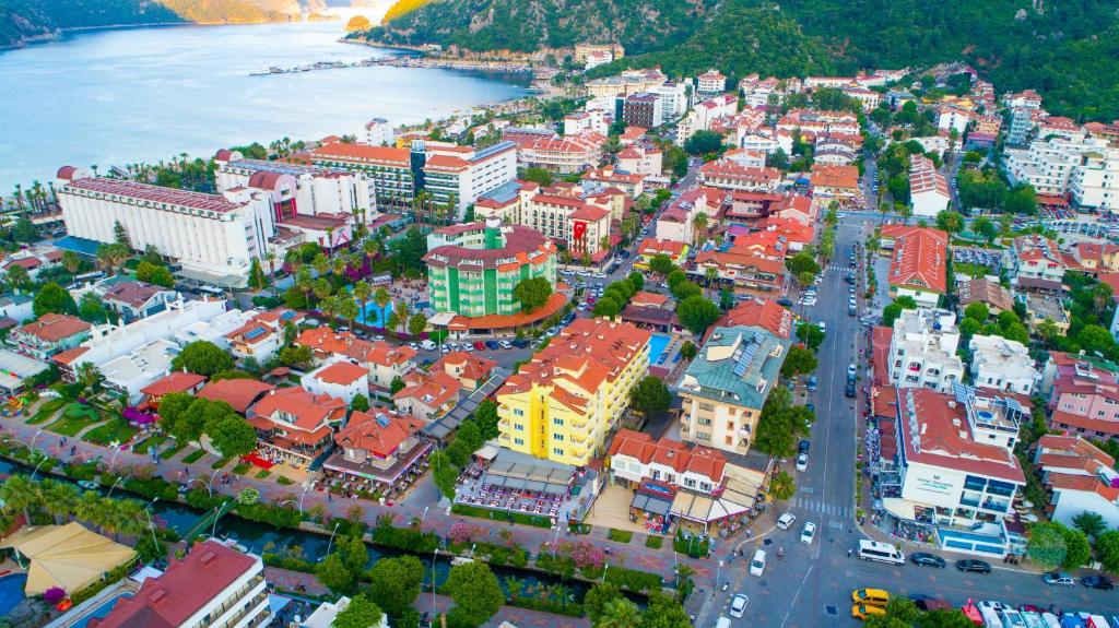 an aerial view of a city next to the water at Private Hotel in Marmaris