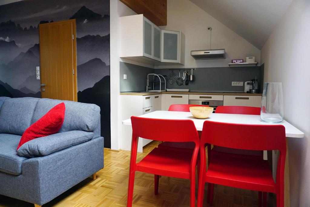 Kuchyň nebo kuchyňský kout v ubytování Krona Apartments