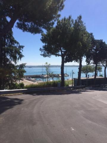 a road with trees and a view of the water at Hotel La Favorita in Peschiera del Garda