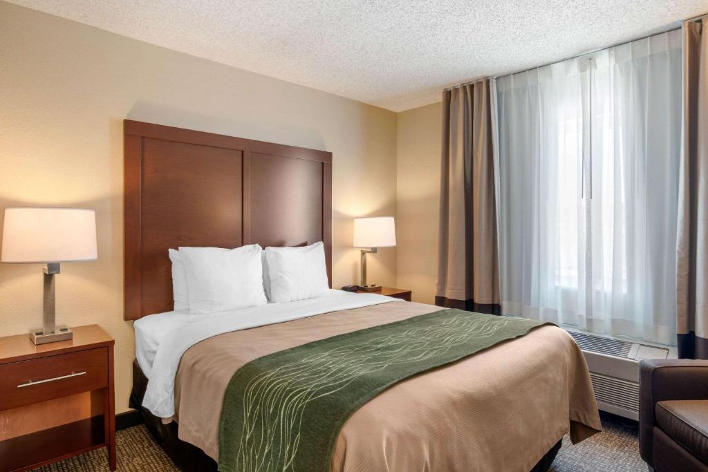 a hotel room with a bed and a window at Comfort Inn Medford North in Medford