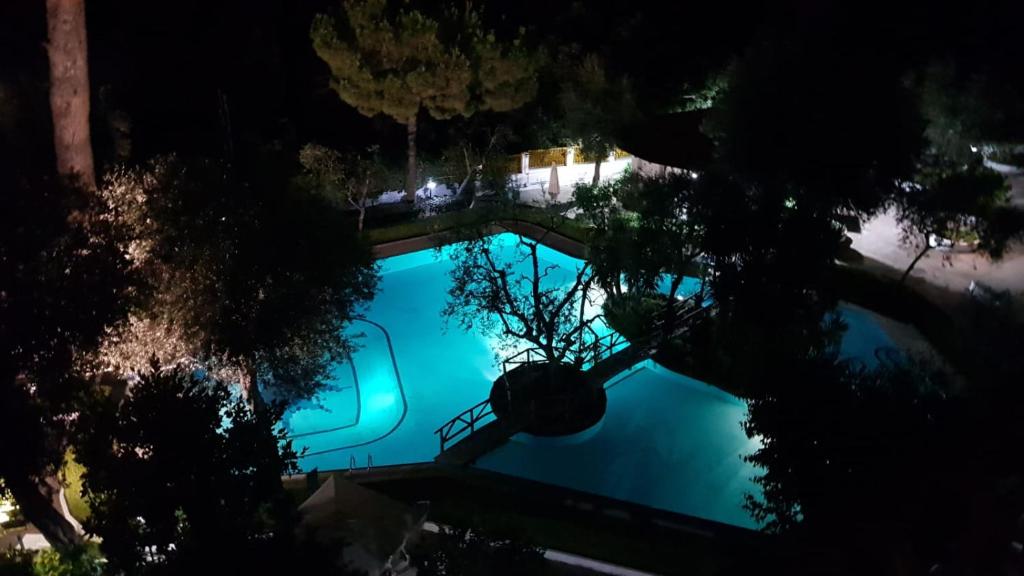 an overhead view of a swimming pool at night at BLU SEA SORRENTO in Sorrento