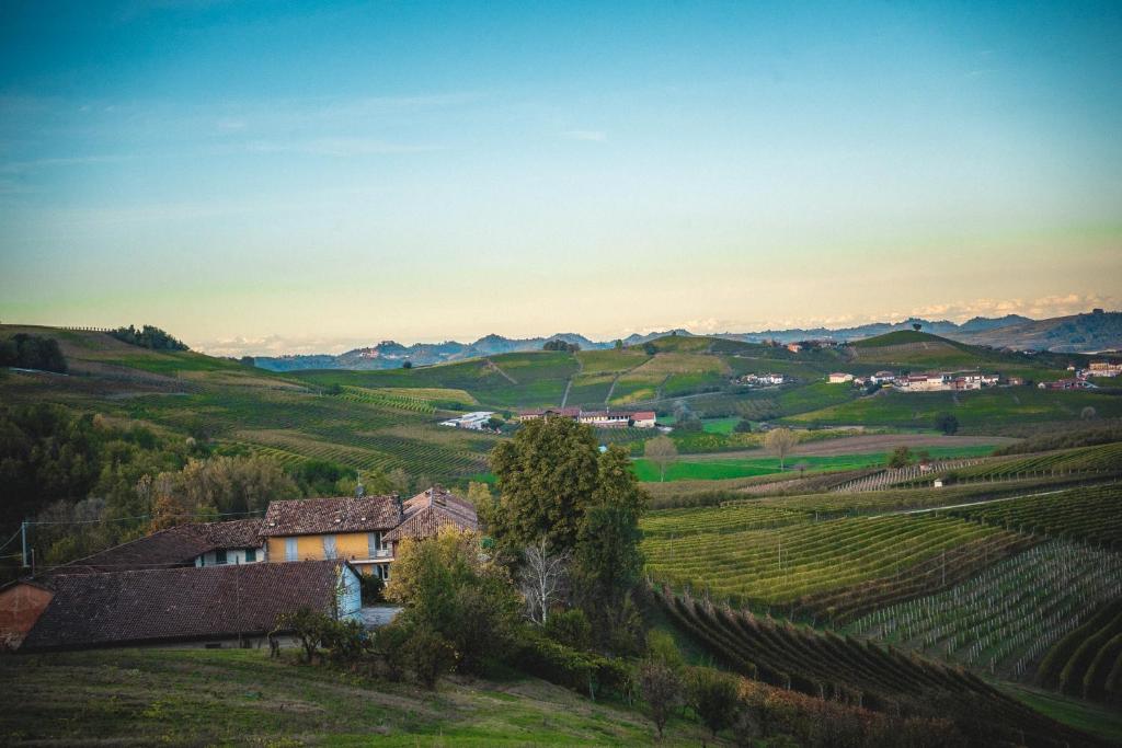 una granja en medio de un campo verde en BRAIDE Ospitalità Rurale, en La Morra