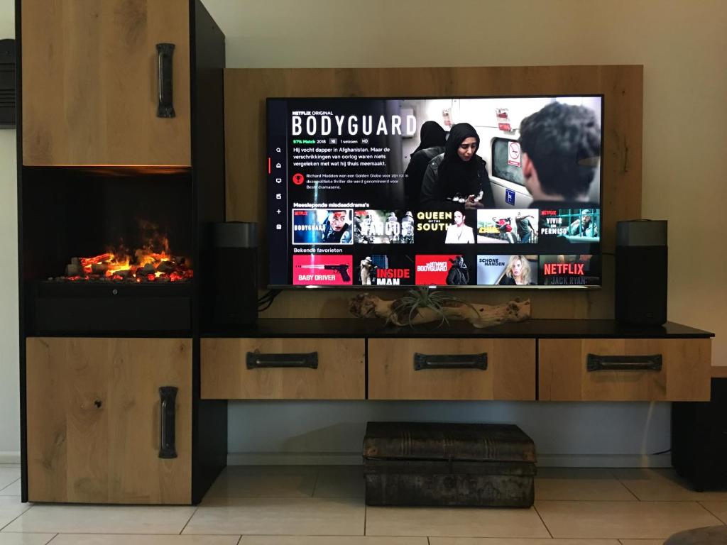 TV a/nebo společenská místnost v ubytování Beach bungalow Hellevoetsluis
