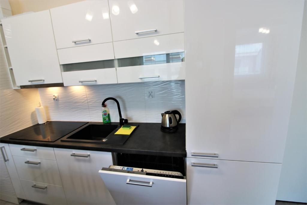 Kuchyňa alebo kuchynka v ubytovaní Apartament Superior Pastelowy Przy Plaży