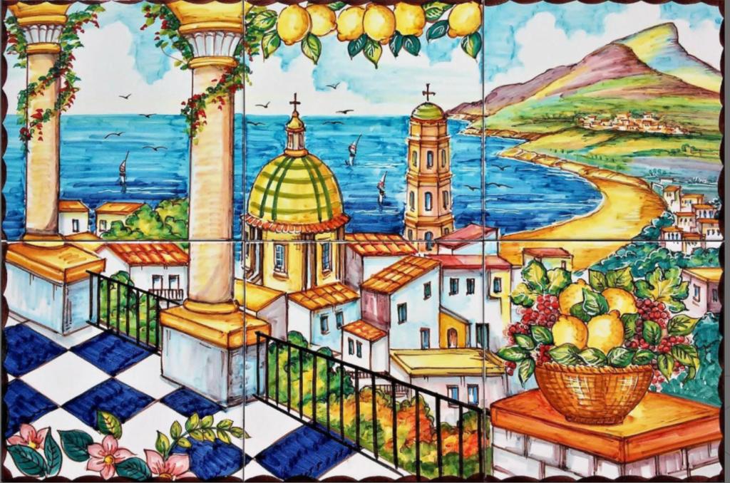 a painting of a city on a tile floor at Holiday Home Vietri sul mare in Vietri sul Mare
