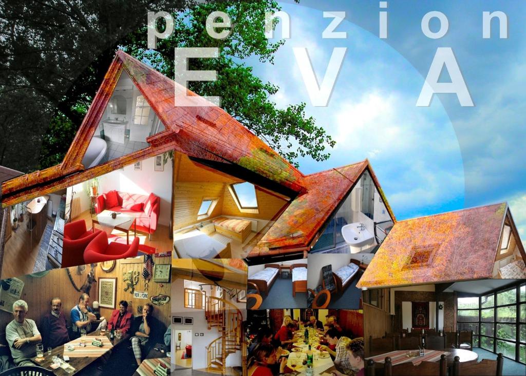 a collage of photos of a house with people in it at Penzion Eva Krnov in Krnov