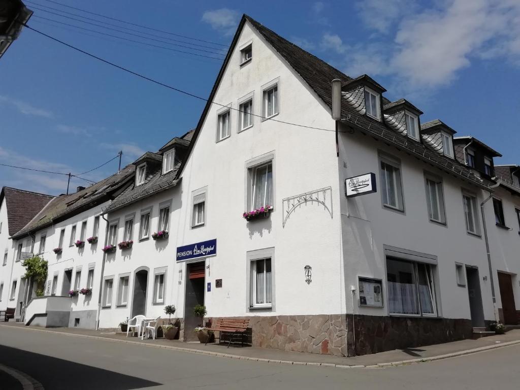 a white building on the side of a street at Pension am Lieserpfad in Manderscheid