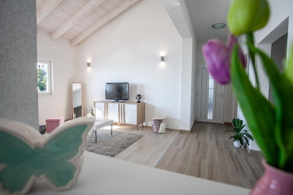 TV a/nebo společenská místnost v ubytování Luxury Sea View Apartment
