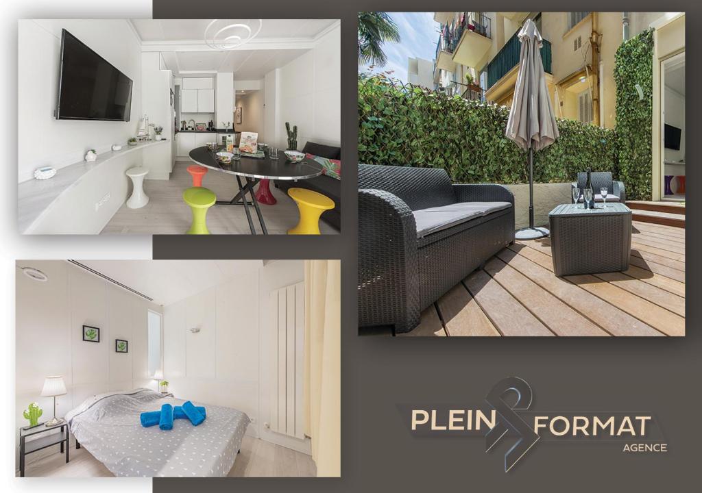 uma colagem de imagens de uma sala de estar e uma sala de estar em Immeuble Villa PIRON em Nice