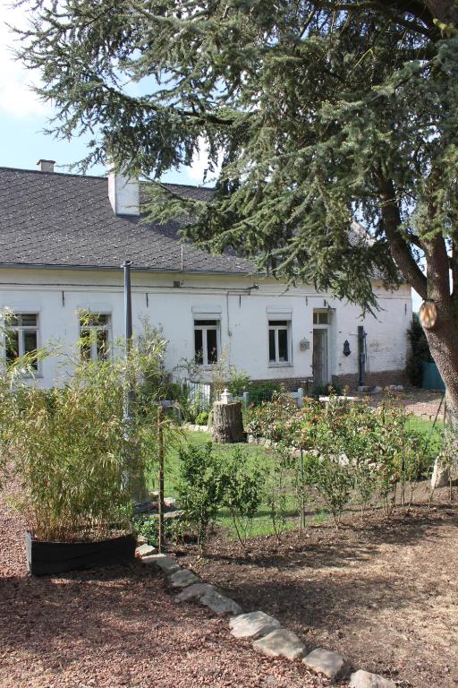 une maison blanche avec un jardin en face dans l'établissement Cosy Cottage, à Beugin