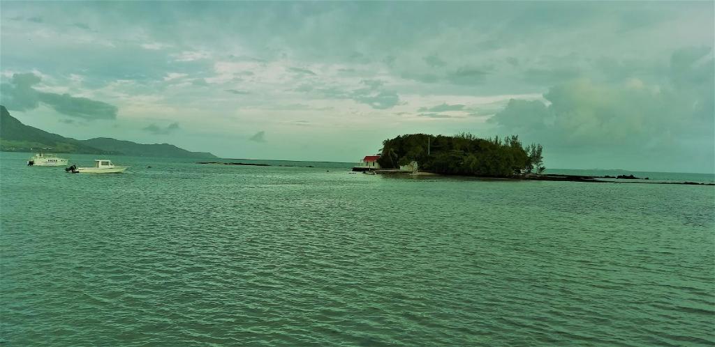 une petite île au milieu de l'eau dans l'établissement Appartement Blue Coast, à Mahébourg