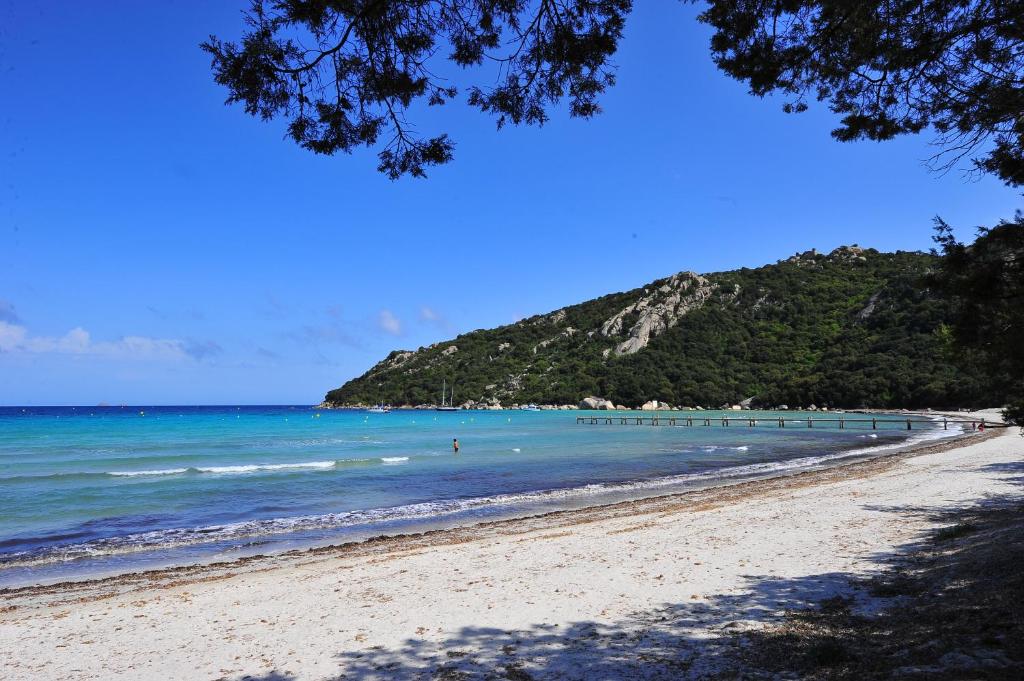 a view of a beach with the ocean at Résidence Mobydick in Porto-Vecchio