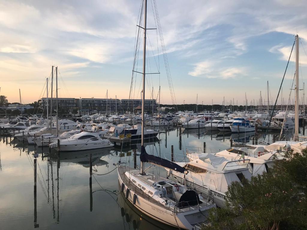 a bunch of boats are docked in a harbor at Brama Village in Aprilia Marittima