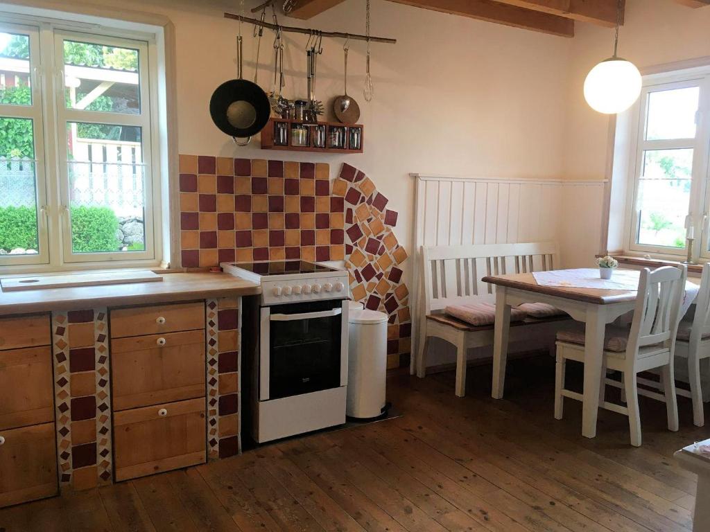 Kuchyň nebo kuchyňský kout v ubytování Holzferienhaus