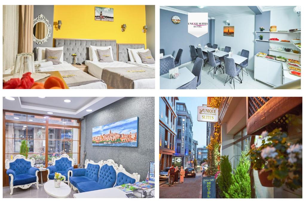 a collage of three pictures of a restaurant at Unique Suite Hotel in Istanbul