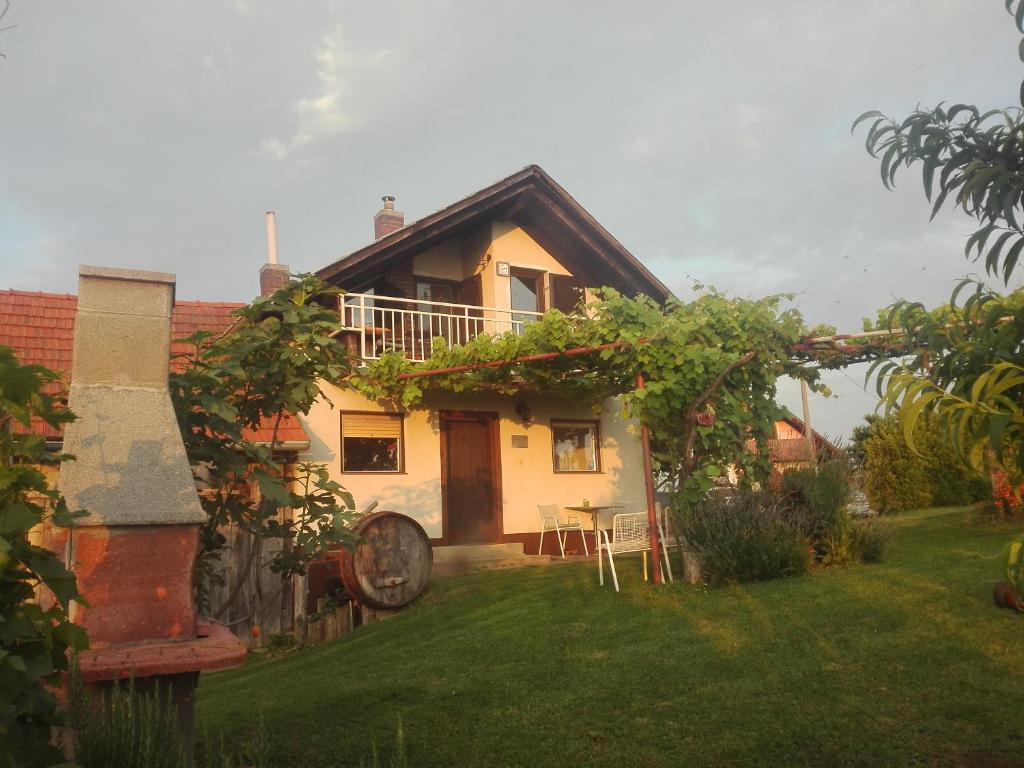 une maison avec un balcon et une cour dans l'établissement Kuća za odmor JAPICA, à Sveti Martin na Muri