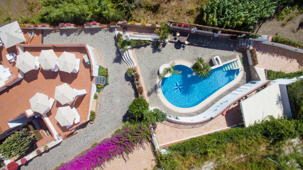 an overhead view of a swimming pool at a resort at Villa Araucaria in Ischia