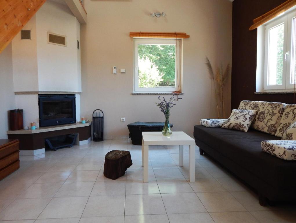 a living room with a couch and a tv at Apartment Porozina, Cres in Cres