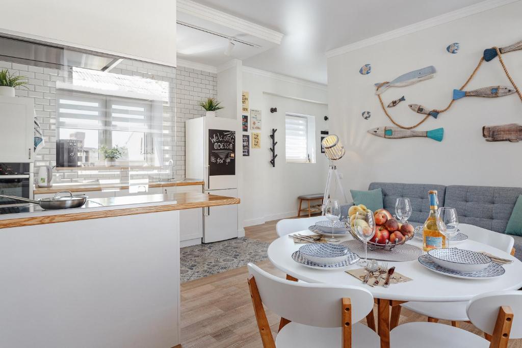 Kuchyň nebo kuchyňský kout v ubytování Scandi Apart Odessa
