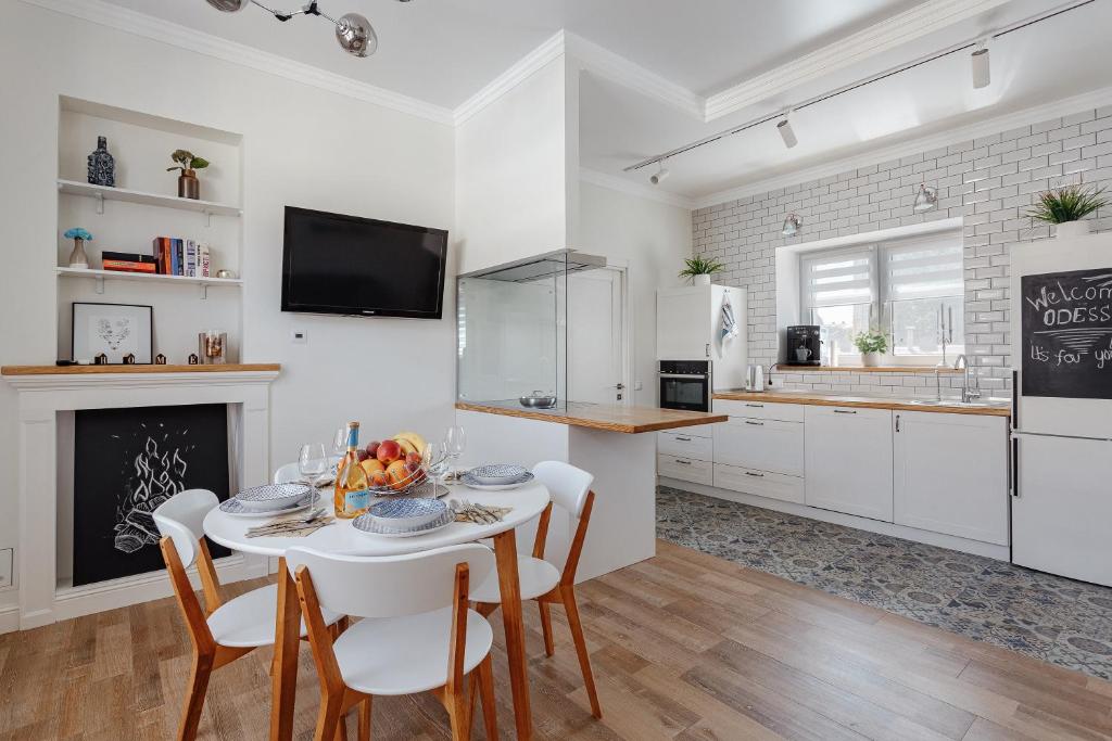Kuchyň nebo kuchyňský kout v ubytování Scandi Apart Odessa