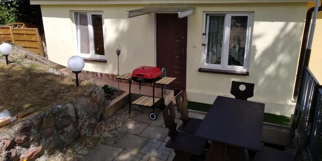 Balkón alebo terasa v ubytovaní Domek nad morzem Wisełka