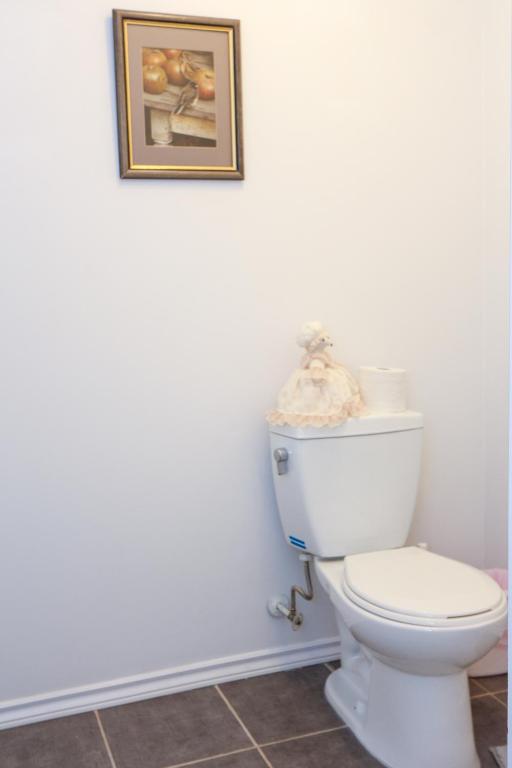 a bathroom with a toilet with a picture on the wall at Cedar Drive Inn in Crysler