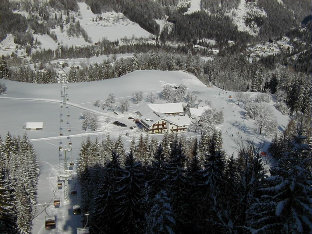 eine Skihütte inmitten eines schneebedeckten Berges in der Unterkunft Berg-Panorama-Hof Sturmgut in Hinterstoder
