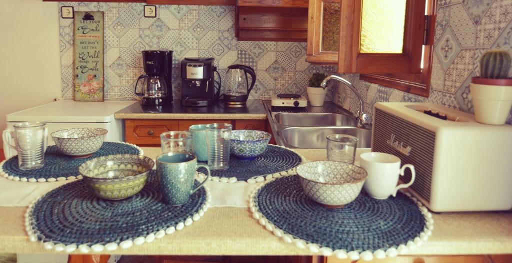Coffee and tea making facilities at Bright & Relaxing Loft with attic room in the heart of Mykonos city