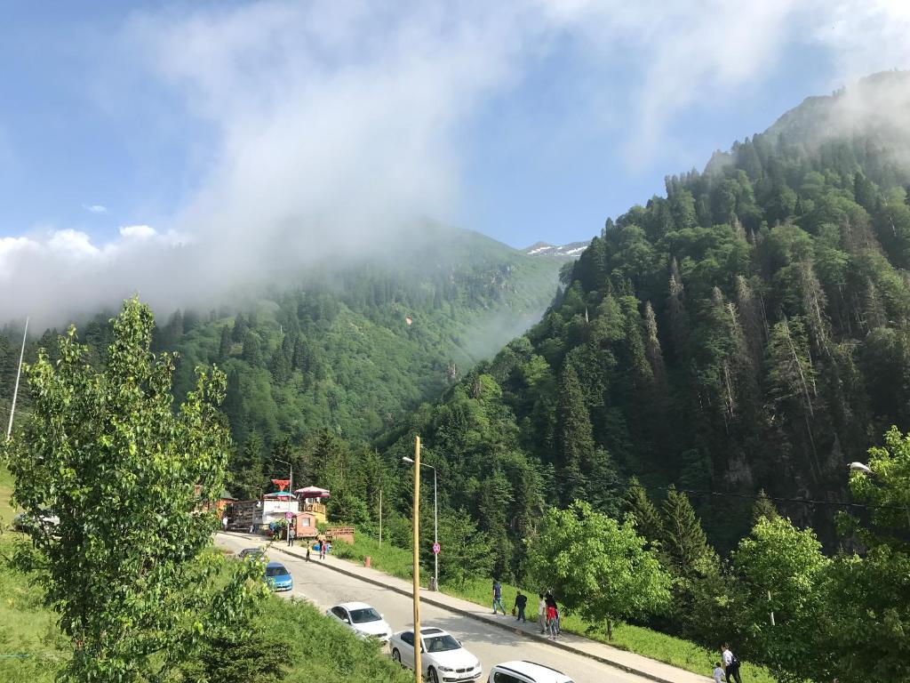 艾德亚耶拉西Simal Apart Ev的山边有车辆的公路