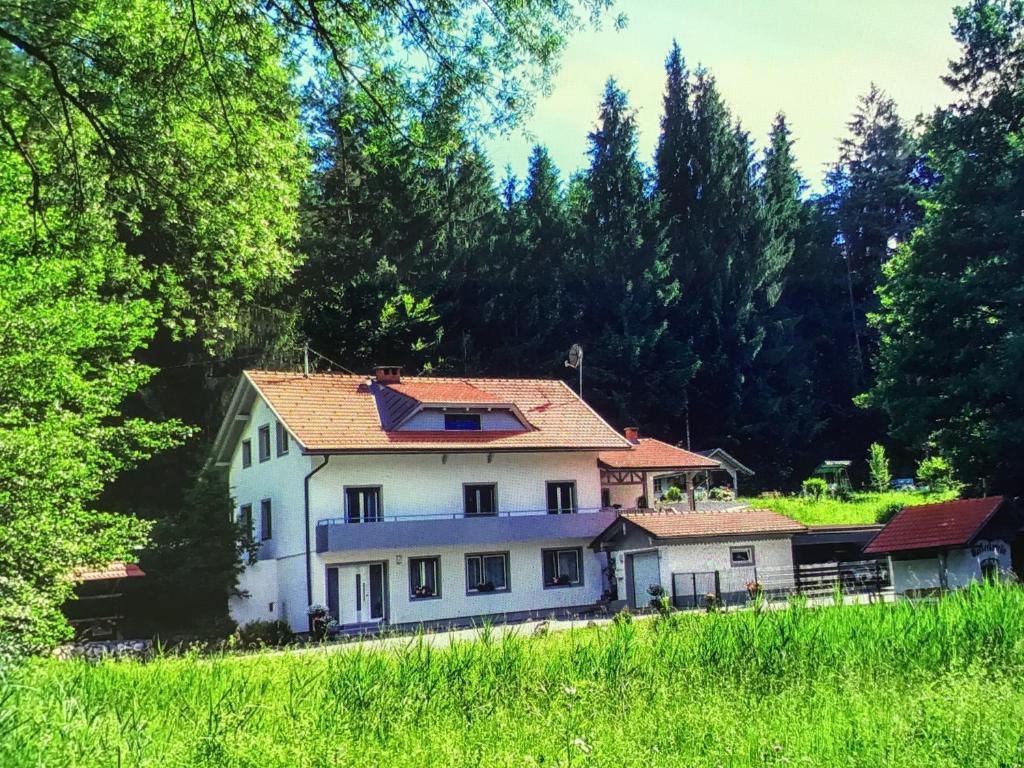 a house in the middle of a field with trees at Haus Manuela in Velden am Wörthersee