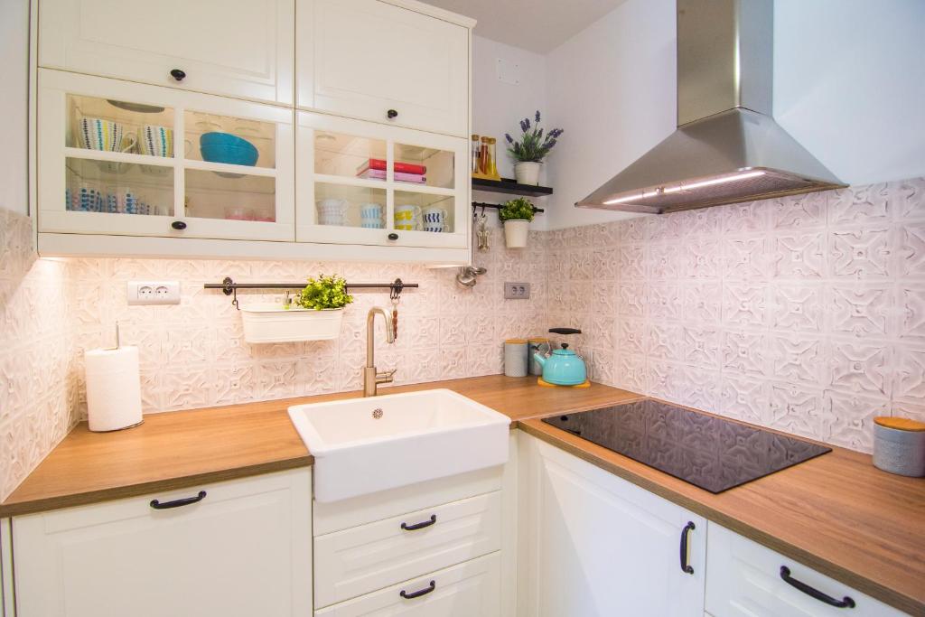 Kuchyň nebo kuchyňský kout v ubytování Apartments Pina