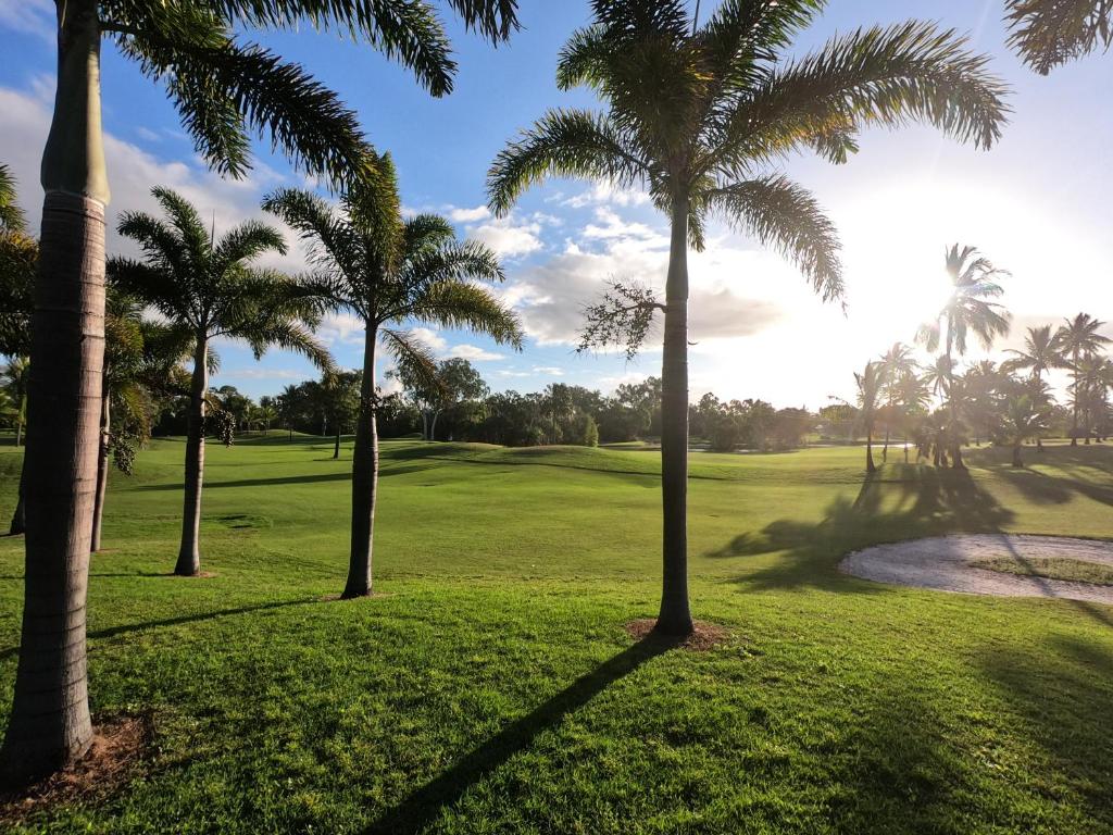a group of palm trees on a golf course at Halliday Bay Resort in Seaforth