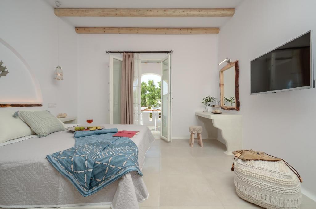 Televízia a/alebo spoločenská miestnosť v ubytovaní Naxos Nature Suites
