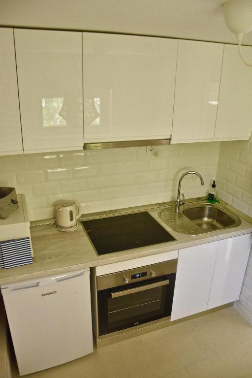 Kuchyň nebo kuchyňský kout v ubytování Apartments Off