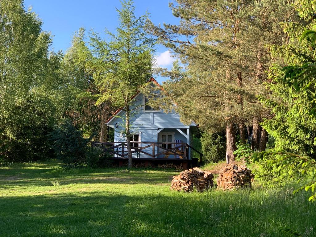 una casa en medio de un campo con árboles en Święty Spokój Łąka i Woda, en Pozezdrze